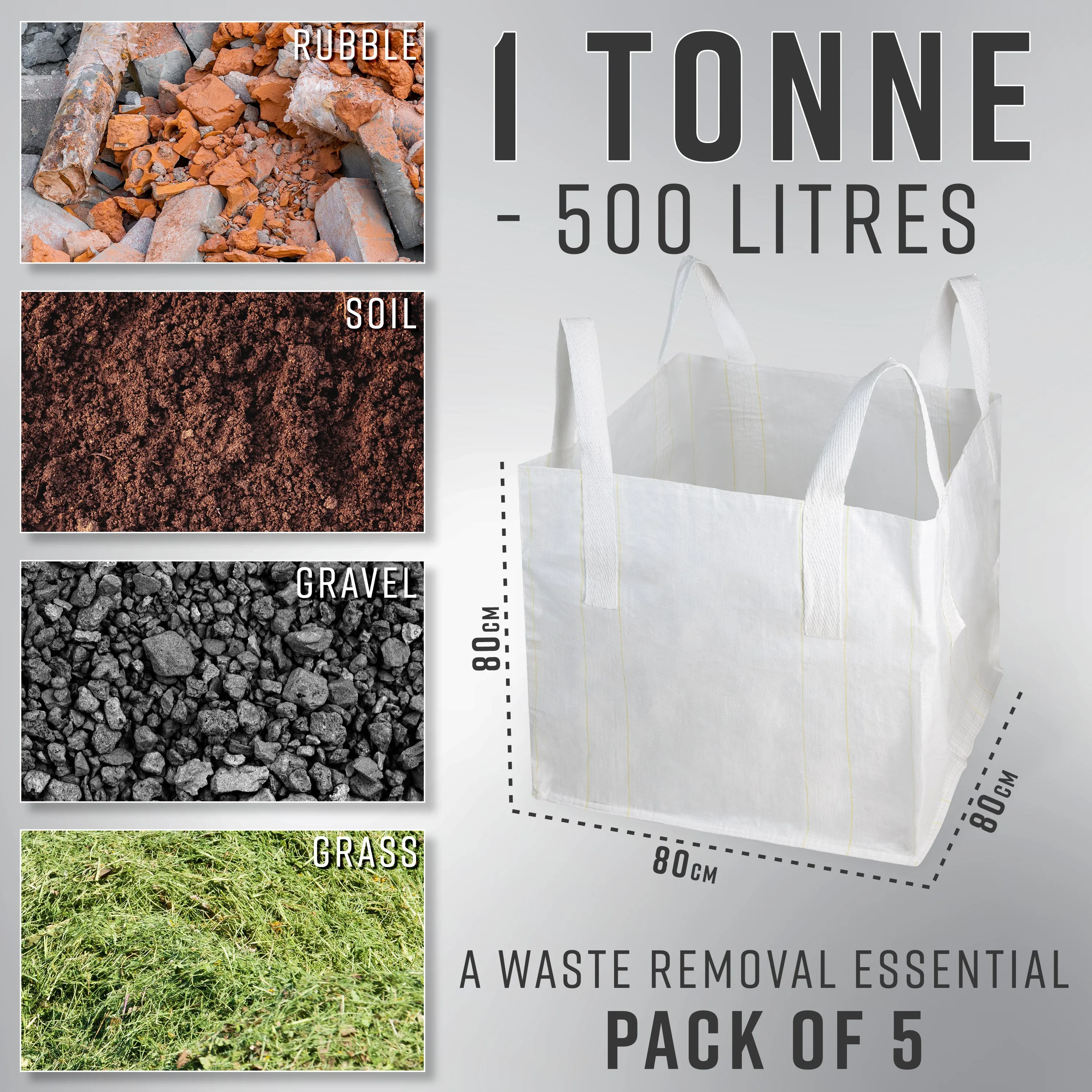 Deco Express Garden Waste Bags - Heavy Duty Bags - White 1T - 5 Pack