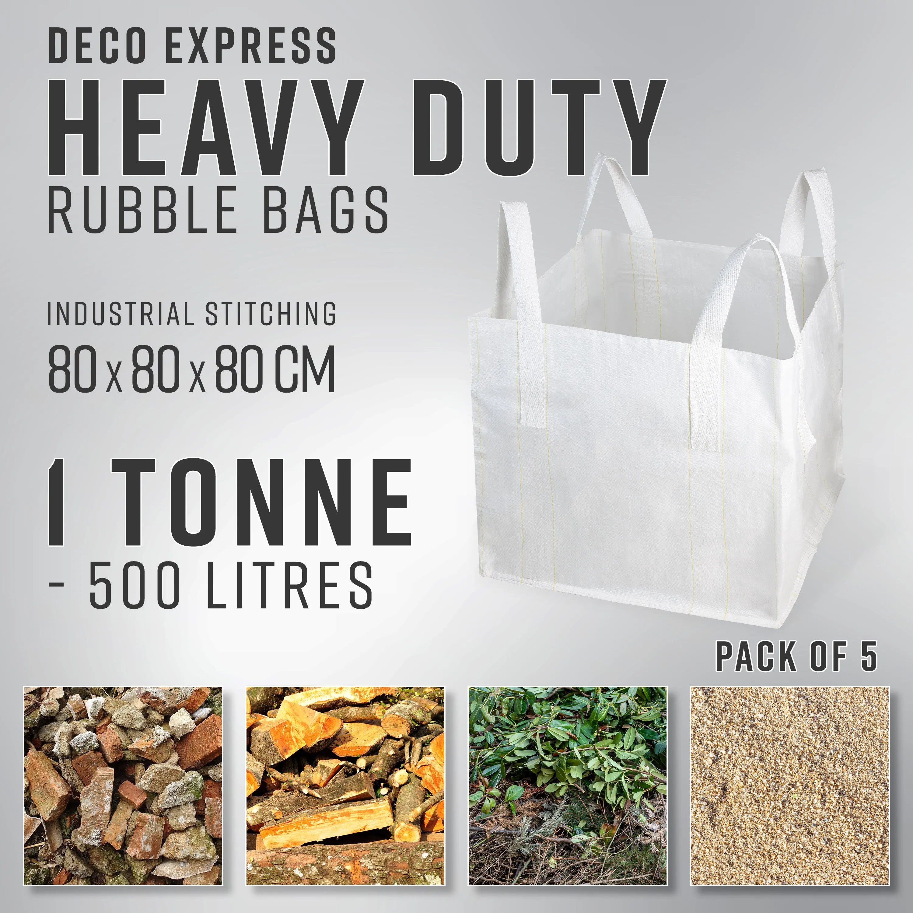 Deco Express Garden Waste Bags - Heavy Duty Bags - White 1T - 5 Pack