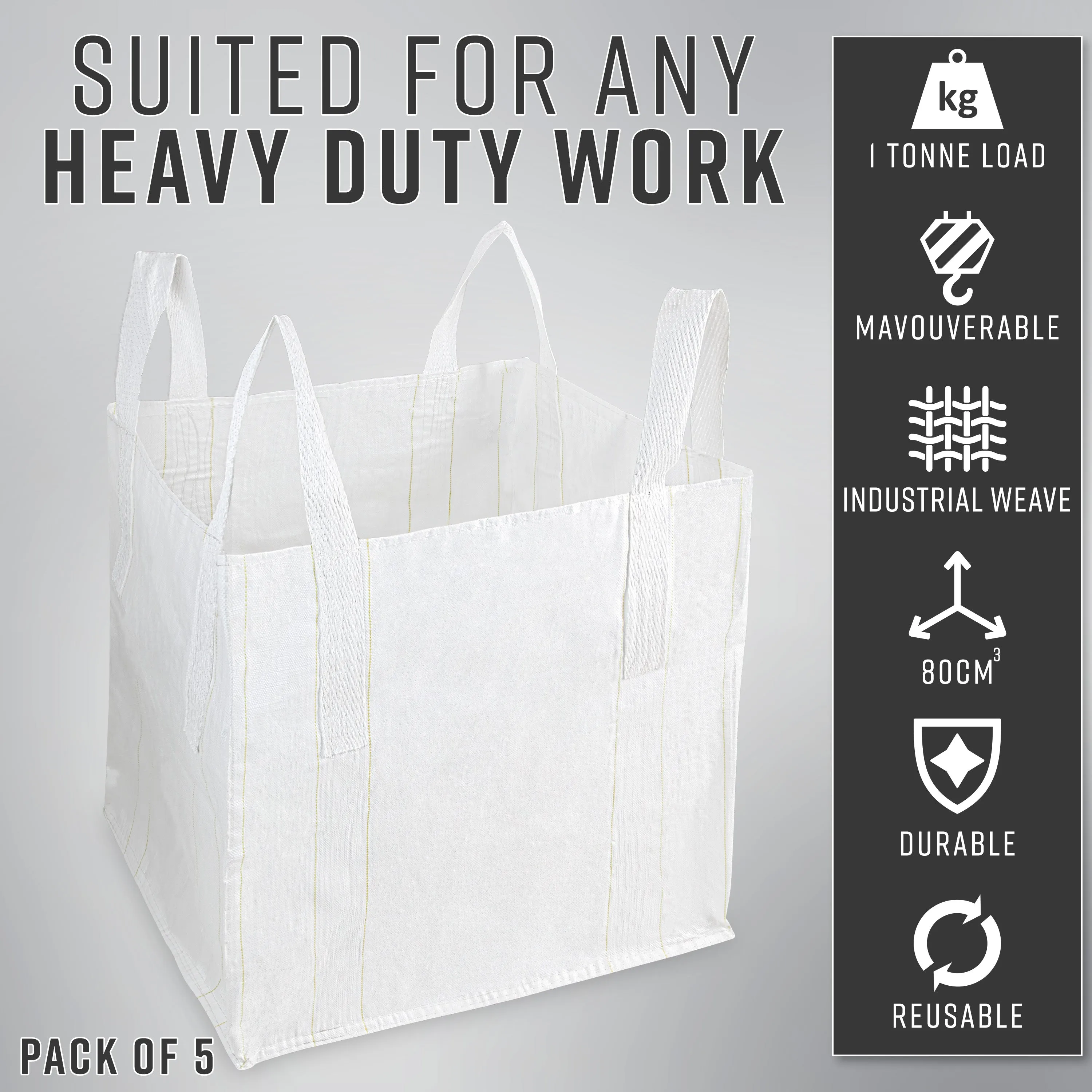 Deco Express Garden Waste Bags - Heavy Duty Bags - White 1T - 5 Pack