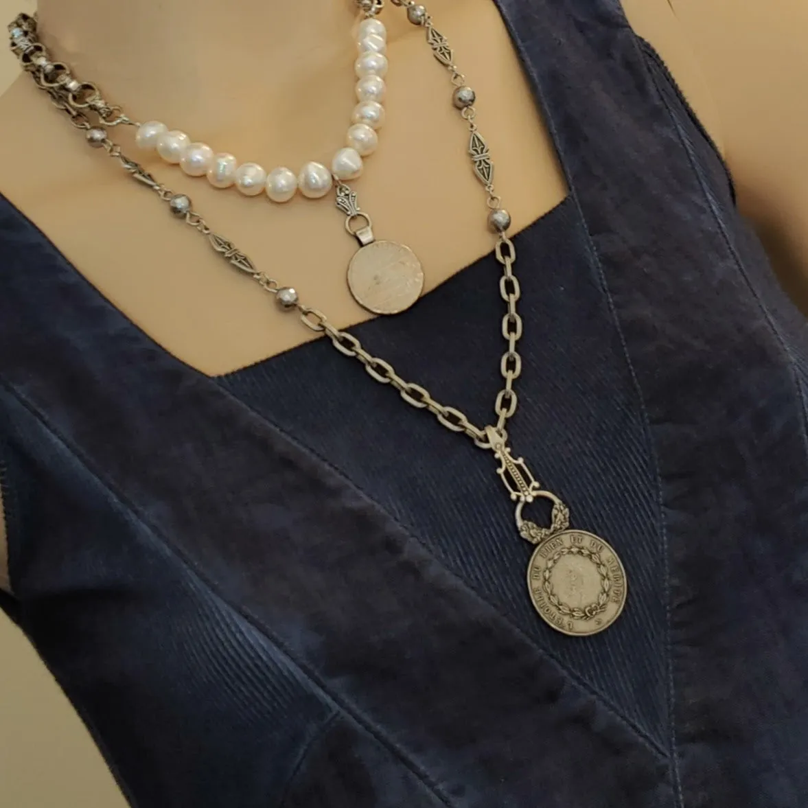 Decorated Link & French Coin Chain Necklace