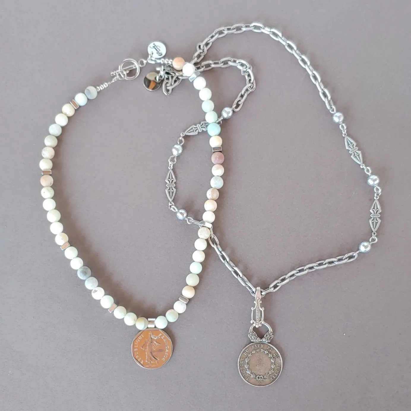 Decorated Link & French Coin Chain Necklace