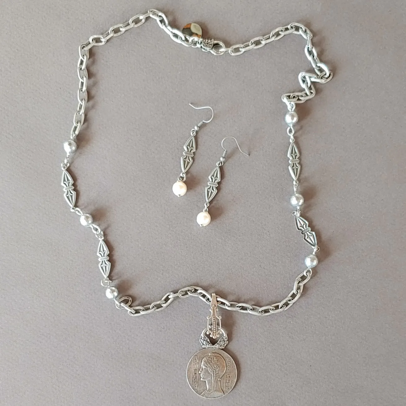 Decorated Link & French Coin Chain Necklace