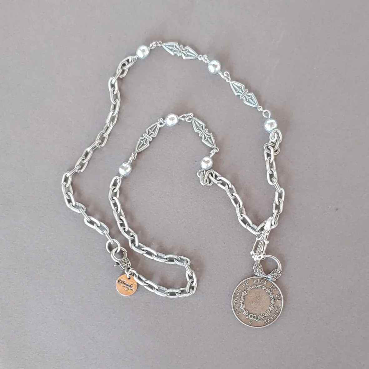 Decorated Link & French Coin Chain Necklace