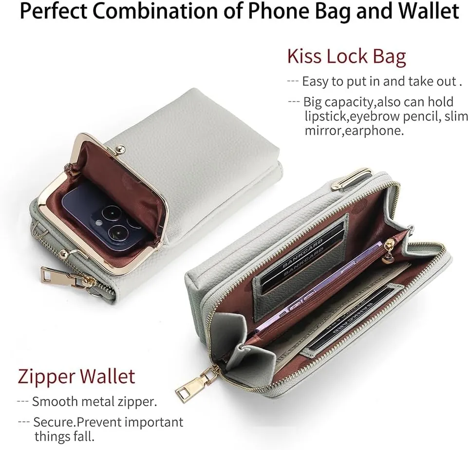 EASTNIGHTS Small Crossbody Phone Bag for Women Cell Phone Purse Wallet Kiss Lock Cute Shoulder Bag with Credit Card Slots