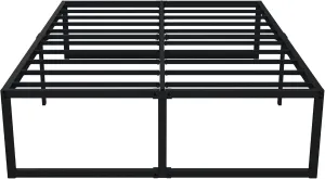 EMODA 16 Inch Queen Bed Frame No Box Spring Needed Heavy Duty Metal Platform BedFrame Queen Size with Steel Slats, Easy Assembly, Black