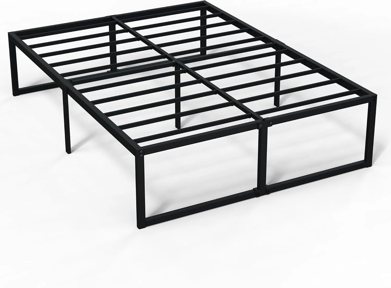 EMODA 16 Inch Queen Bed Frame No Box Spring Needed Heavy Duty Metal Platform BedFrame Queen Size with Steel Slats, Easy Assembly, Black