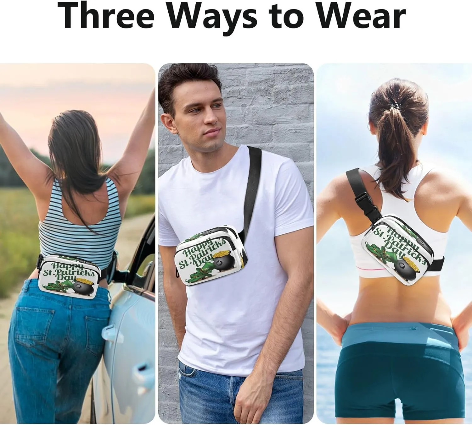 Fanny Packs for Women Men Happy St Patrick's Day Belt Bag Waterproof Fashion Waist Pack with Adjustable Strap Gold Coin Waist Bag Hip Bumbags for Running Workout Travel Hiking Cycling