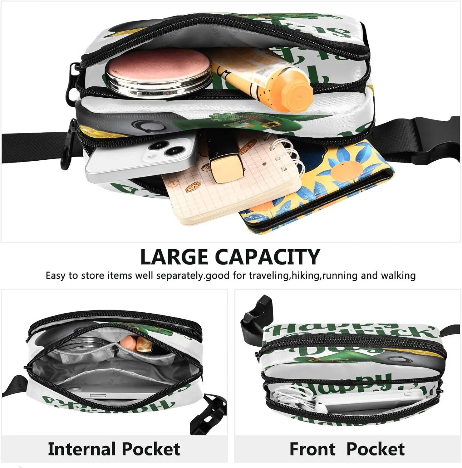 Fanny Packs for Women Men Happy St Patrick's Day Belt Bag Waterproof Fashion Waist Pack with Adjustable Strap Gold Coin Waist Bag Hip Bumbags for Running Workout Travel Hiking Cycling