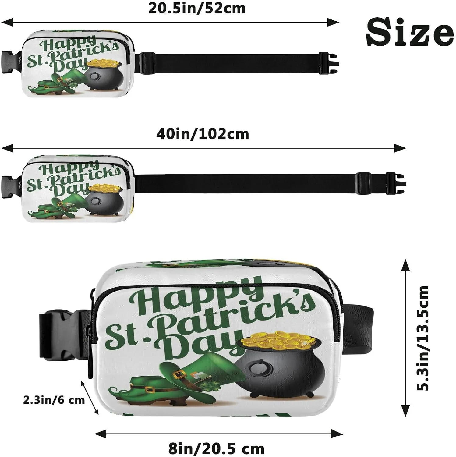 Fanny Packs for Women Men Happy St Patrick's Day Belt Bag Waterproof Fashion Waist Pack with Adjustable Strap Gold Coin Waist Bag Hip Bumbags for Running Workout Travel Hiking Cycling