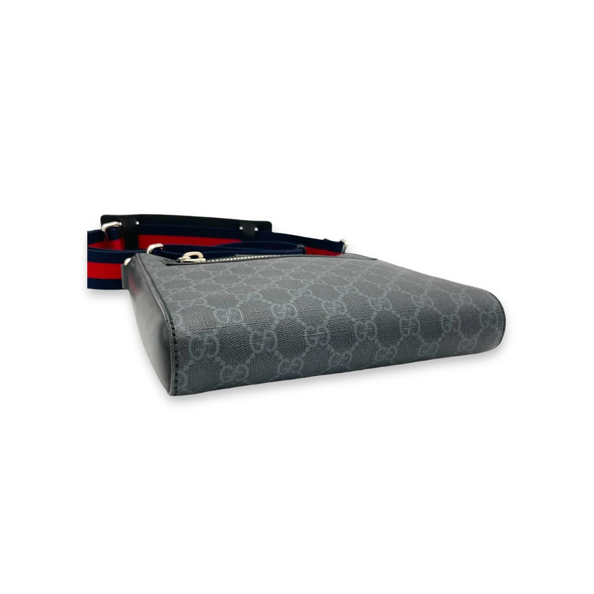 GG Supreme Messenger Black in Monogram Coated Canvas, Silver hardware