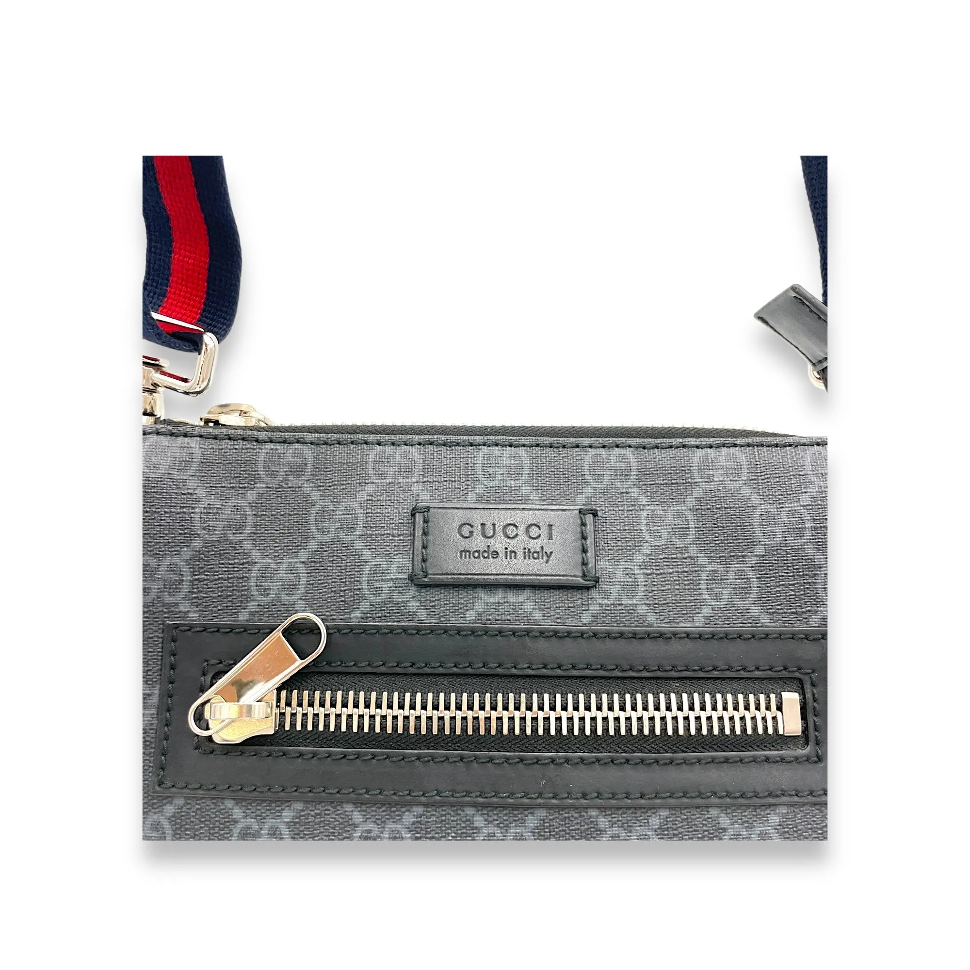 GG Supreme Messenger Black in Monogram Coated Canvas, Silver hardware