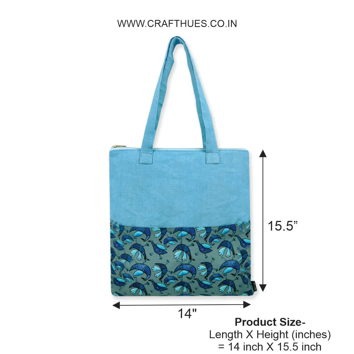 Gond Tote Bag- Blue Bird