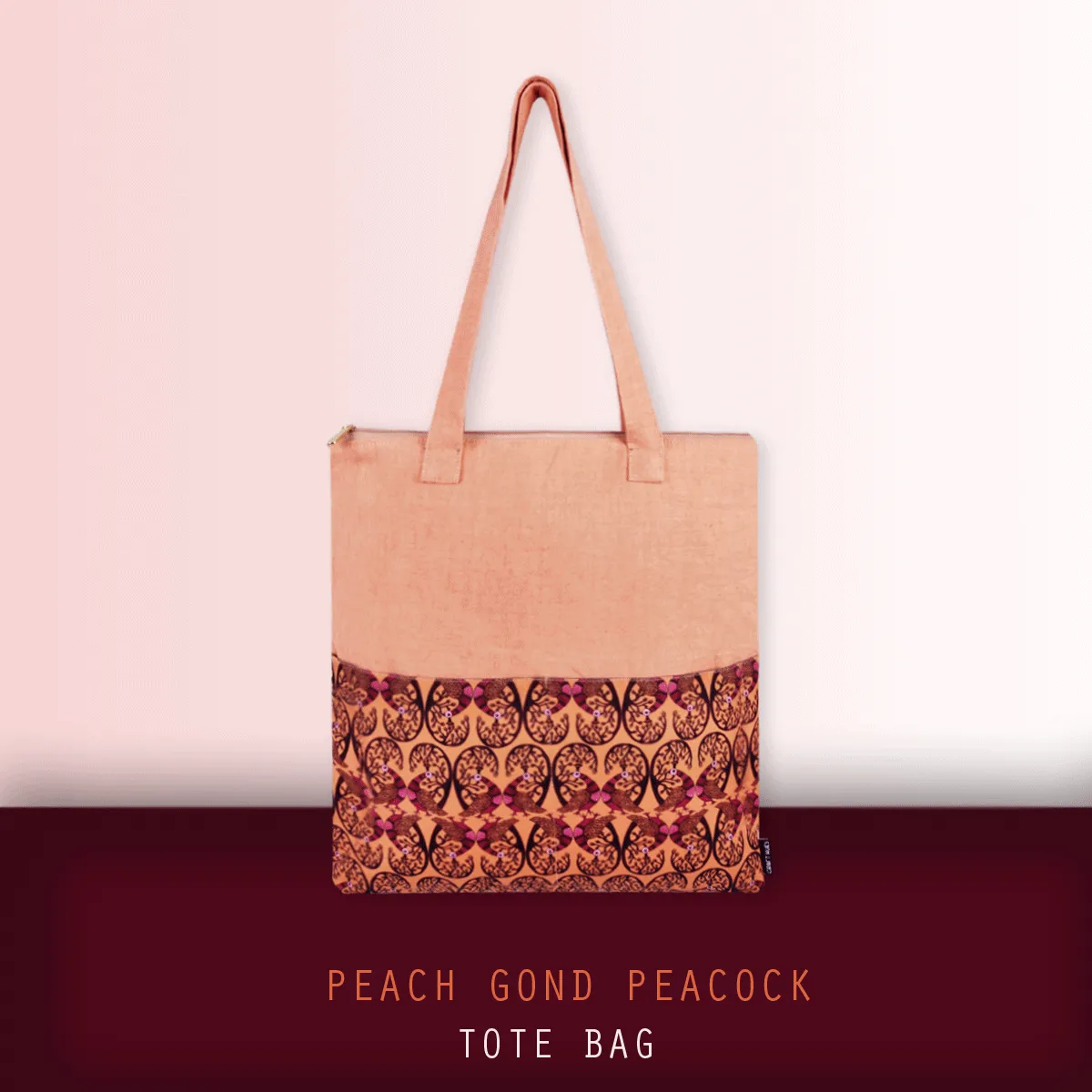 Gond Tote Bag- Peach Peacock