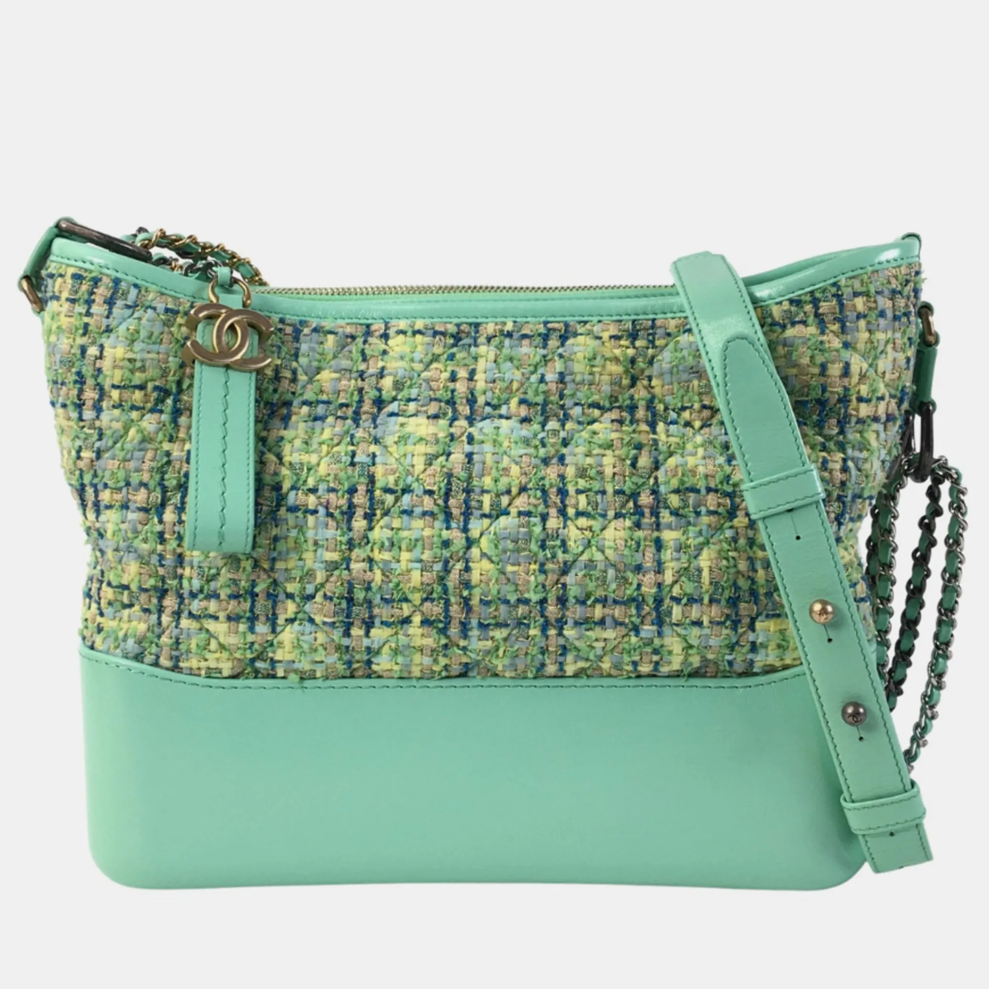 Green Tweed and Leather Medium Gabrielle Shoulder Bags