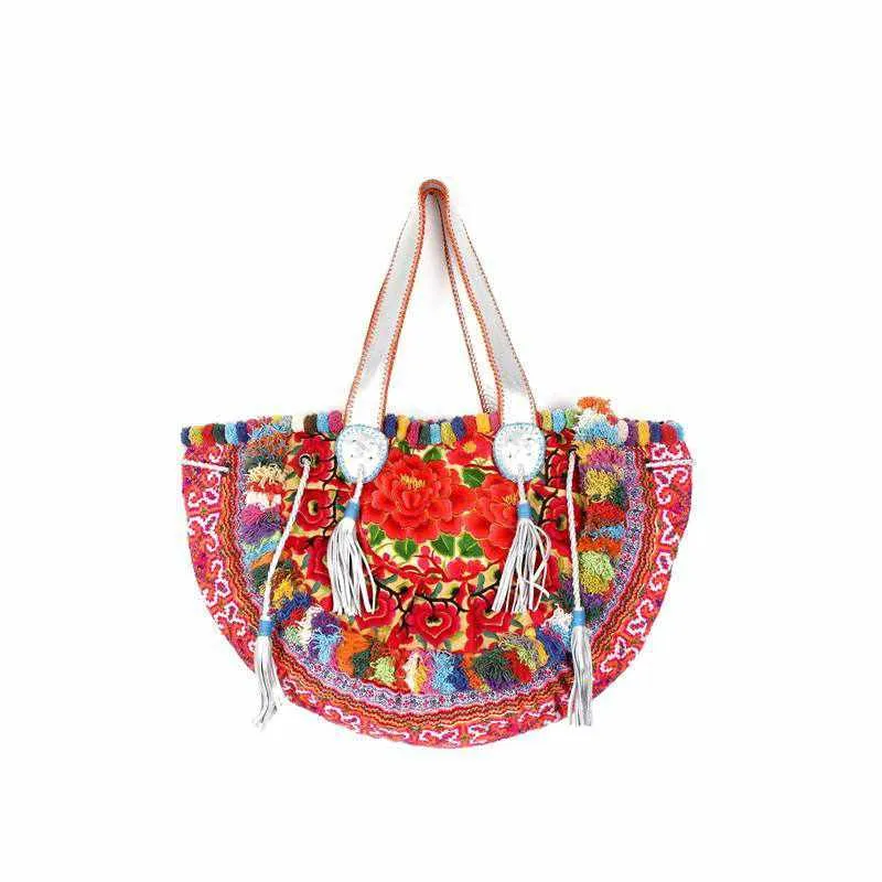 Half-moon Ibiza Bag Pom Pom Trimmed XL - Thailand