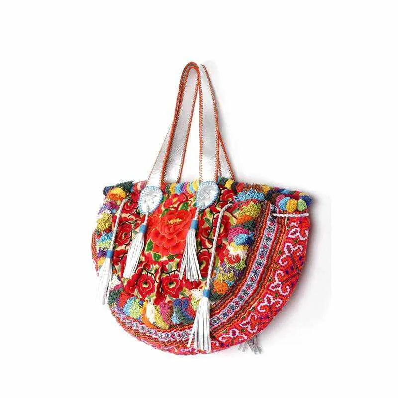 Half-moon Ibiza Bag Pom Pom Trimmed XL - Thailand