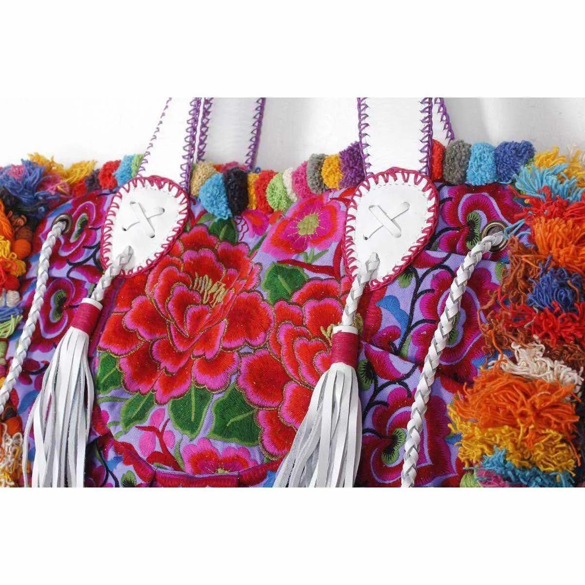 Half-moon Ibiza Bag Pom Pom Trimmed XL - Thailand