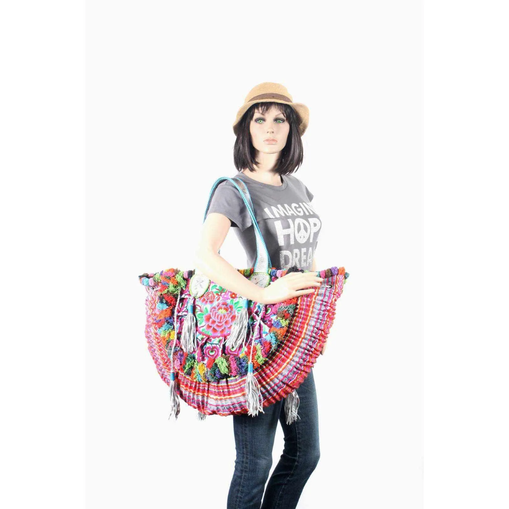 Half-moon Ibiza Bag Pom Pom Trimmed XL - Thailand