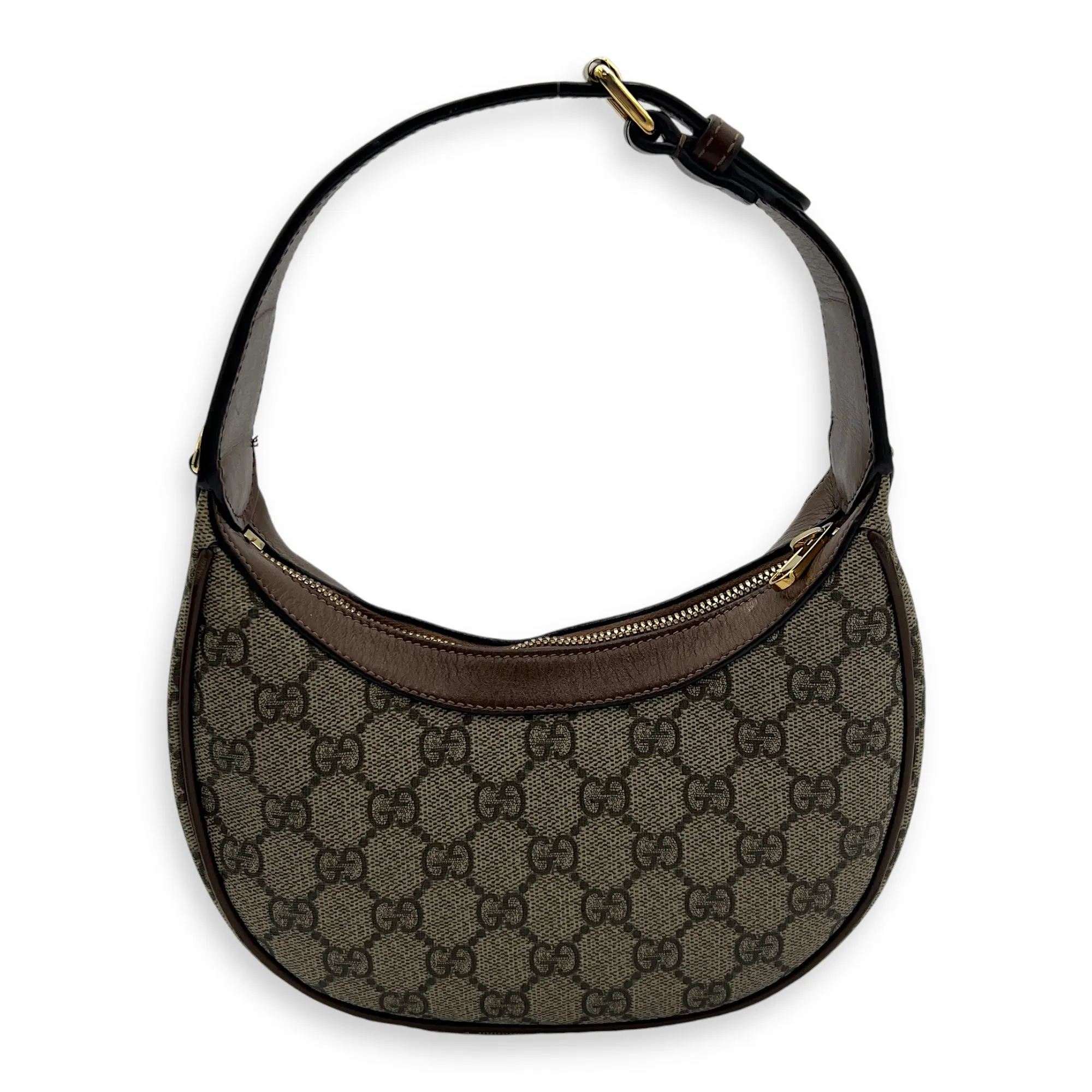 Half Moon Shoulder Bag Brown in Monogram Coated Canvas, Gold hardware