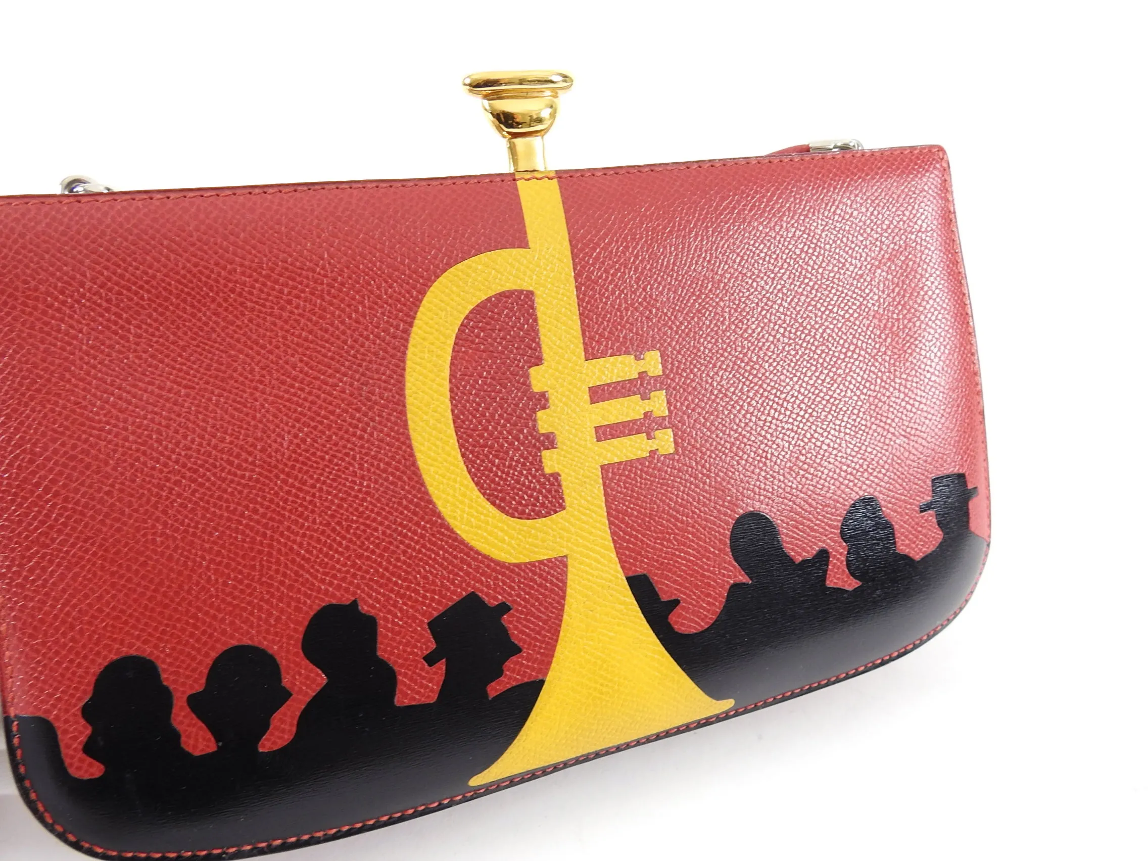 Hermes Vintage 1990 Sac a Malice Red Yellow Trumpet Silhouette Bag