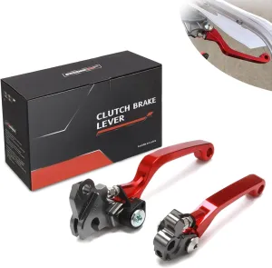 JFG RACING Dirt Bike Foldable Clutch Brake Levers,CNC Breakaway Levers for CRF250F 2019-2025/CRF150F CRF230F 2003-2017 - Red
