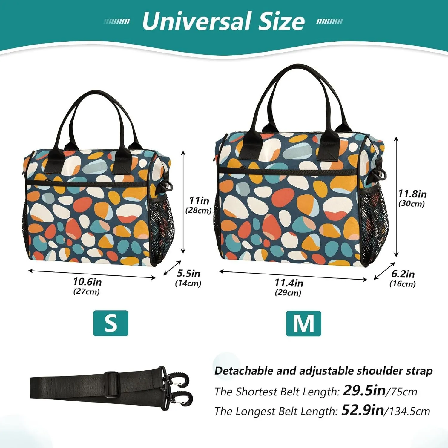 JIPONI Pebble Stones Insulated Lunch Bag for Women, Lunch Box With Adjustable Shoulder Belt Cooler Tote Bags For Work, Camping, Picnic