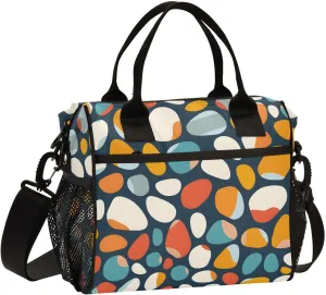 JIPONI Pebble Stones Insulated Lunch Bag for Women, Lunch Box With Adjustable Shoulder Belt Cooler Tote Bags For Work, Camping, Picnic