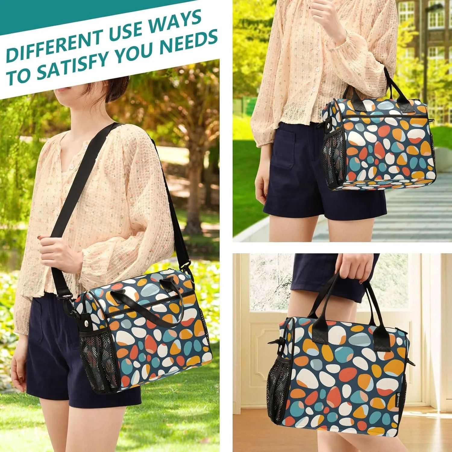 JIPONI Pebble Stones Insulated Lunch Bag for Women, Lunch Box With Adjustable Shoulder Belt Cooler Tote Bags For Work, Camping, Picnic