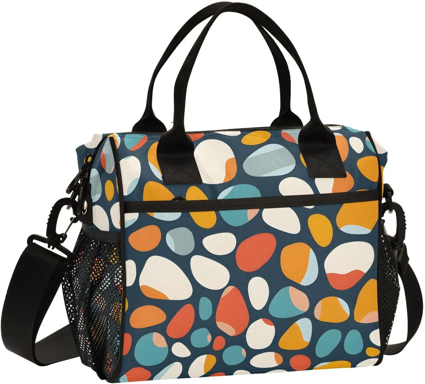 JIPONI Pebble Stones Insulated Lunch Bag for Women, Lunch Box With Adjustable Shoulder Belt Cooler Tote Bags For Work, Camping, Picnic