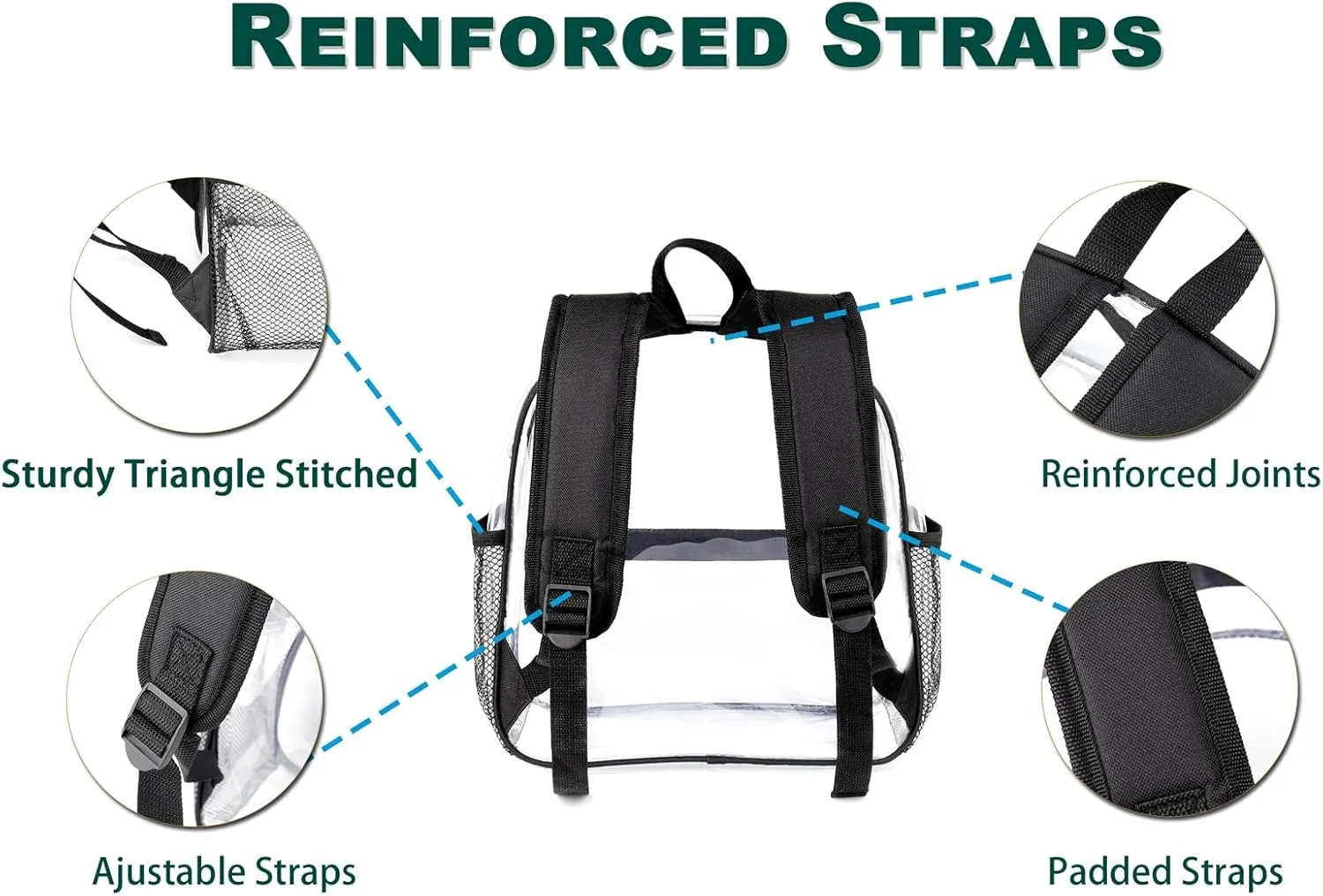 Keepcross 12x6x12 Clear Backpack Stadium Approved with Reinforced Straps,Small Mini Clear Bag for Stadium Events,Sports Events,Concerts,Festivals,Game - Black