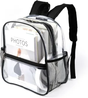 Keepcross 12x6x12 Clear Backpack Stadium Approved with Reinforced Straps,Small Mini Clear Bag for Stadium Events,Sports Events,Concerts,Festivals,Game - Black