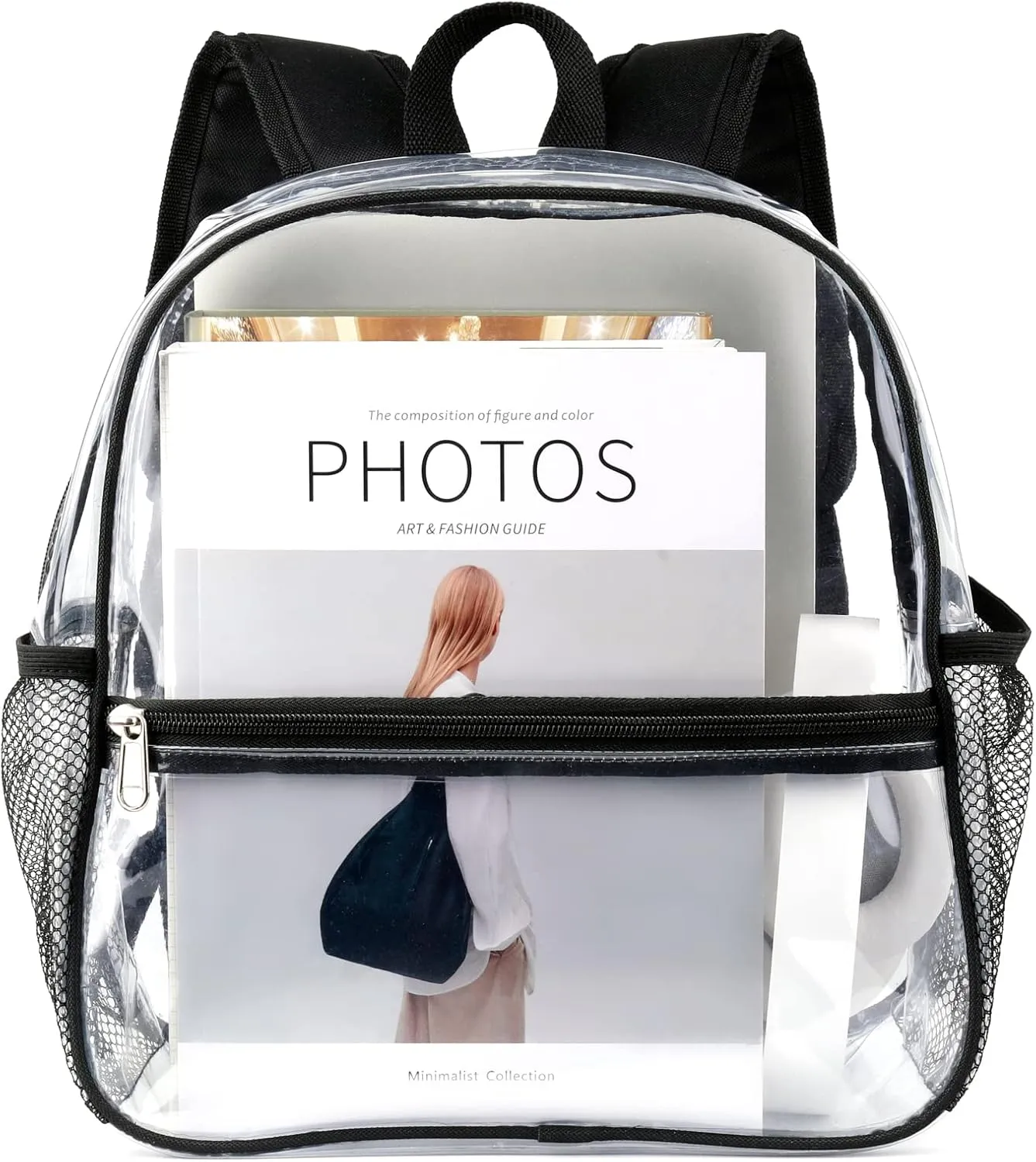 Keepcross 12x6x12 Clear Backpack Stadium Approved with Reinforced Straps,Small Mini Clear Bag for Stadium Events,Sports Events,Concerts,Festivals,Game - Black