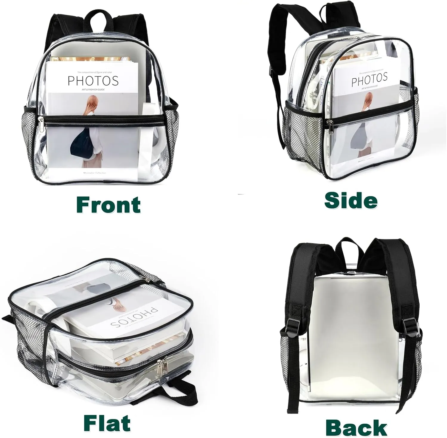 Keepcross 12x6x12 Clear Backpack Stadium Approved with Reinforced Straps,Small Mini Clear Bag for Stadium Events,Sports Events,Concerts,Festivals,Game - Black