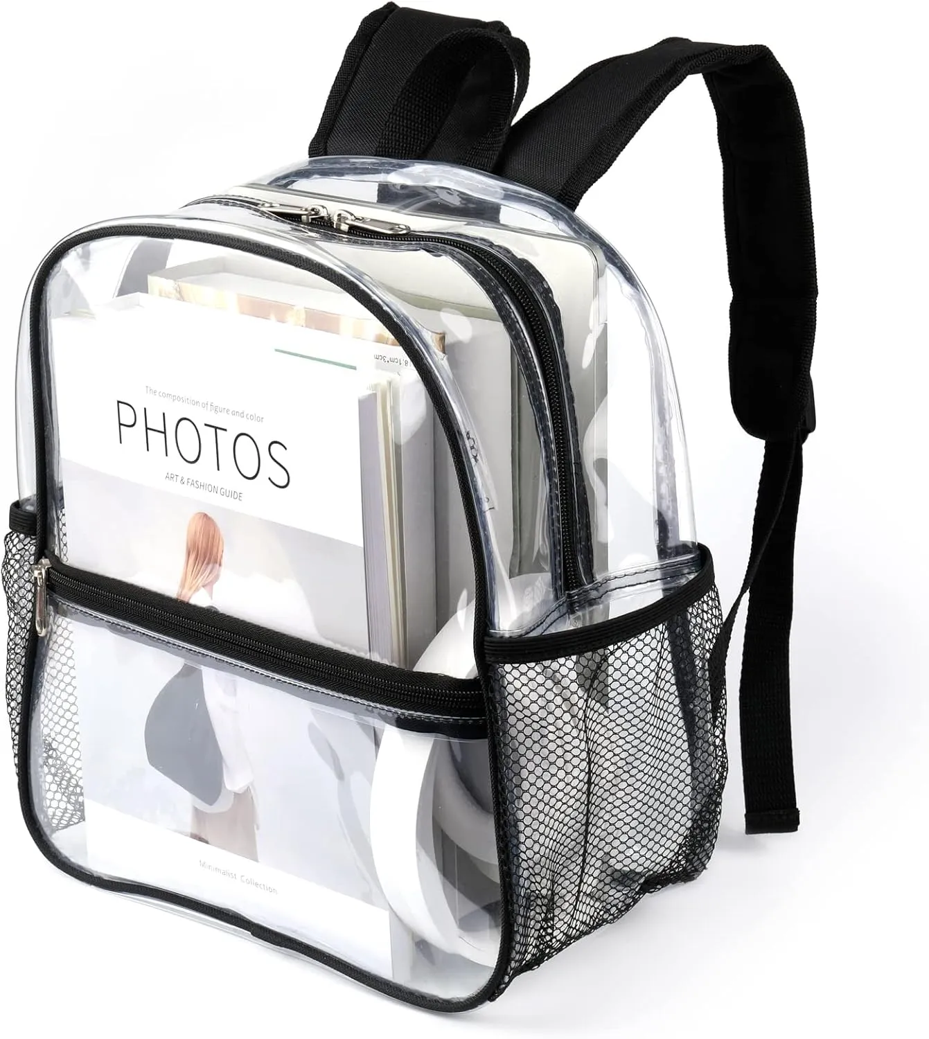 Keepcross 12x6x12 Clear Backpack Stadium Approved with Reinforced Straps,Small Mini Clear Bag for Stadium Events,Sports Events,Concerts,Festivals,Game - Black