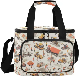 KLL Construction Scene Highway Loader Concrete Mixer Truck Large Capacity Lunch Boxes with Shoulder Strap Insulated Lunch Box Tote Bag for Family