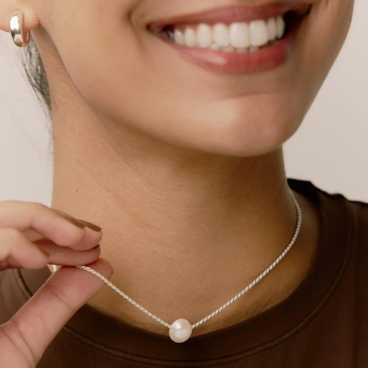Large Floating Pearl on Rope Chain