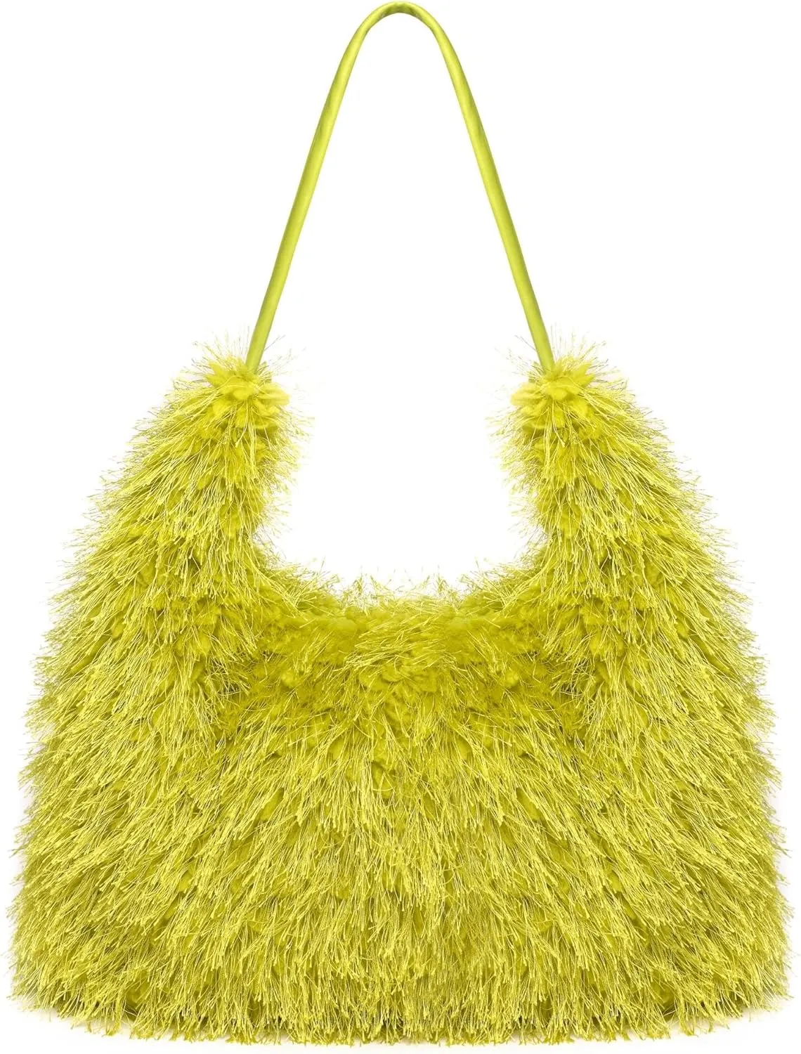 Large Furry Hobo Shoulder Crossbody Bag for Women Faux Fur Fuzzy Plush Purse and Handbag With Long Chain Strap