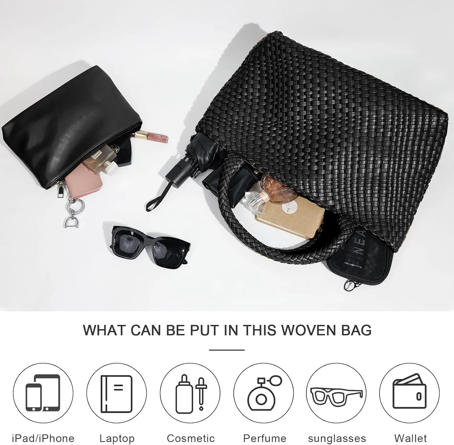 Large Woven Tote Bag for Women Vegan Leather Braided Handbag, and Purses, Top Handle Shoulder Bags