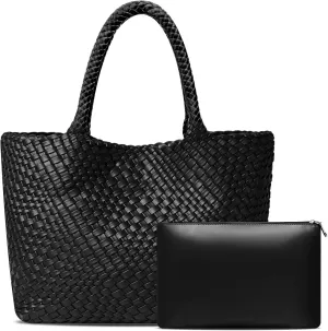 Large Woven Tote Bag for Women Vegan Leather Braided Handbag, and Purses, Top Handle Shoulder Bags