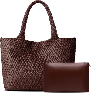 Large Woven Tote Bag for Women Vegan Leather Braided Handbag, and Purses, Top Handle Shoulder Bags