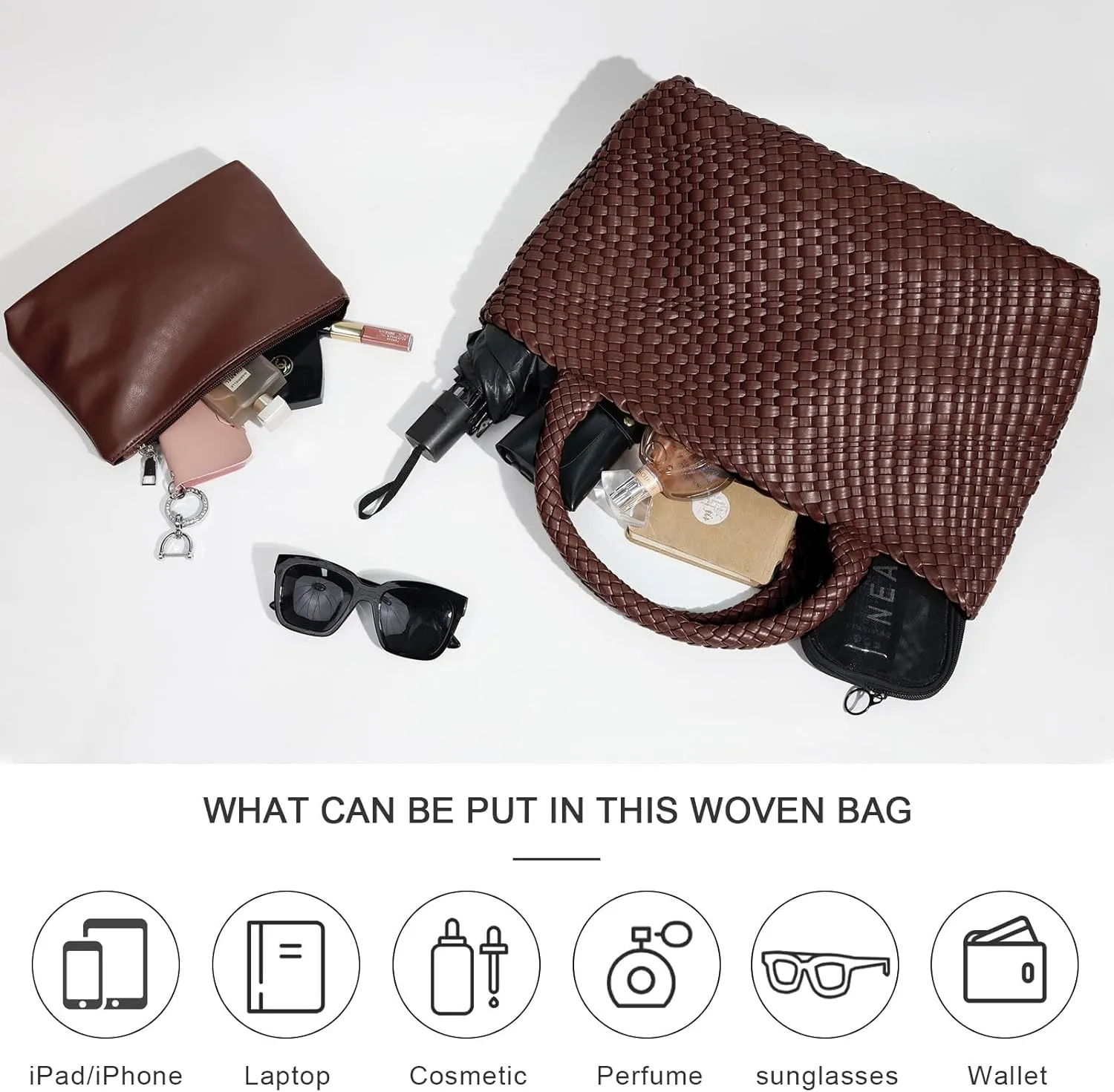 Large Woven Tote Bag for Women Vegan Leather Braided Handbag, and Purses, Top Handle Shoulder Bags