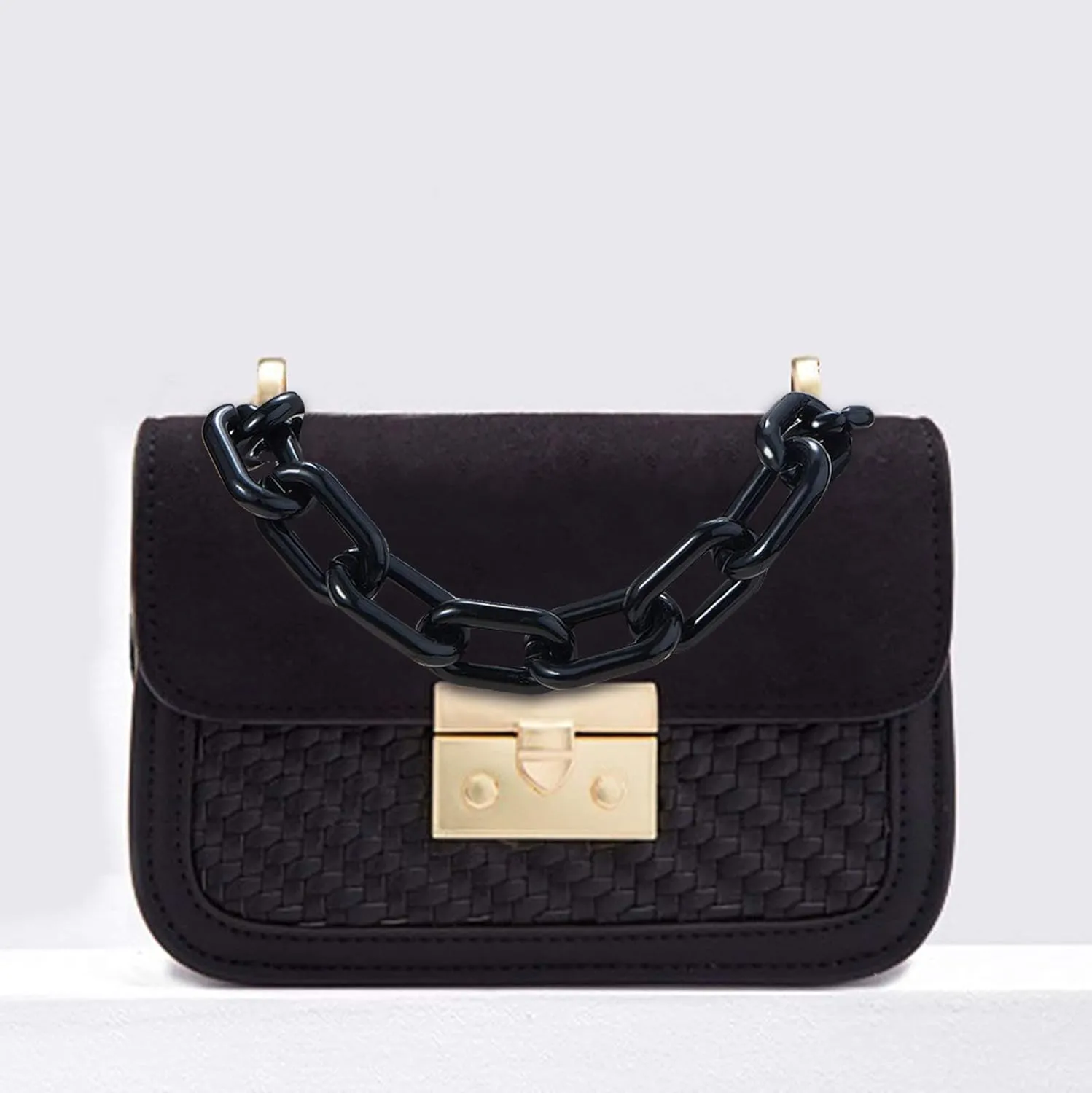 LiQunSweet Fashion Resin Plastic Black Short Thick Cross Chain Link Charms with Gate O Clasps for Shoulder Strap Replacement Handbag Decoration Bags Chain Accessories - 61cm