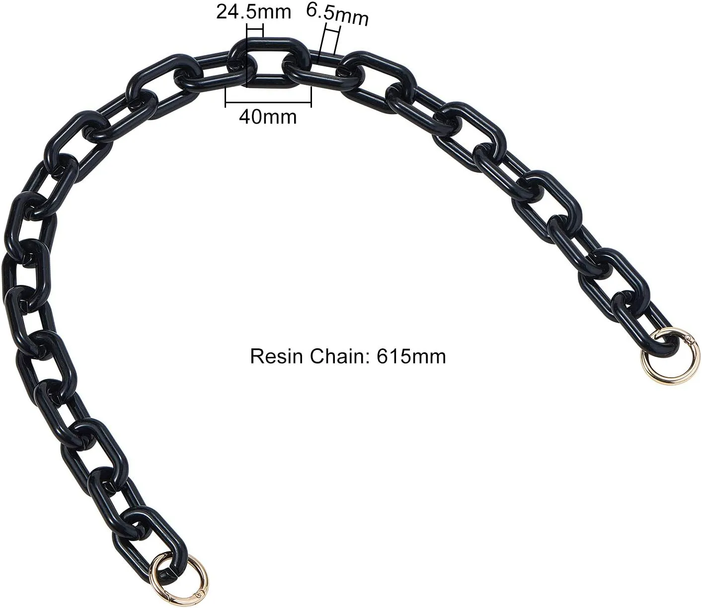 LiQunSweet Fashion Resin Plastic Black Short Thick Cross Chain Link Charms with Gate O Clasps for Shoulder Strap Replacement Handbag Decoration Bags Chain Accessories - 61cm