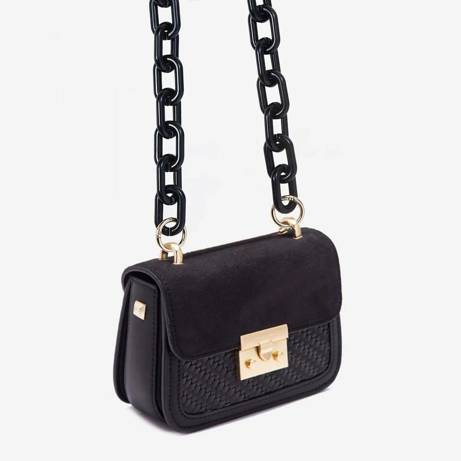 LiQunSweet Fashion Resin Plastic Black Short Thick Cross Chain Link Charms with Gate O Clasps for Shoulder Strap Replacement Handbag Decoration Bags Chain Accessories - 61cm
