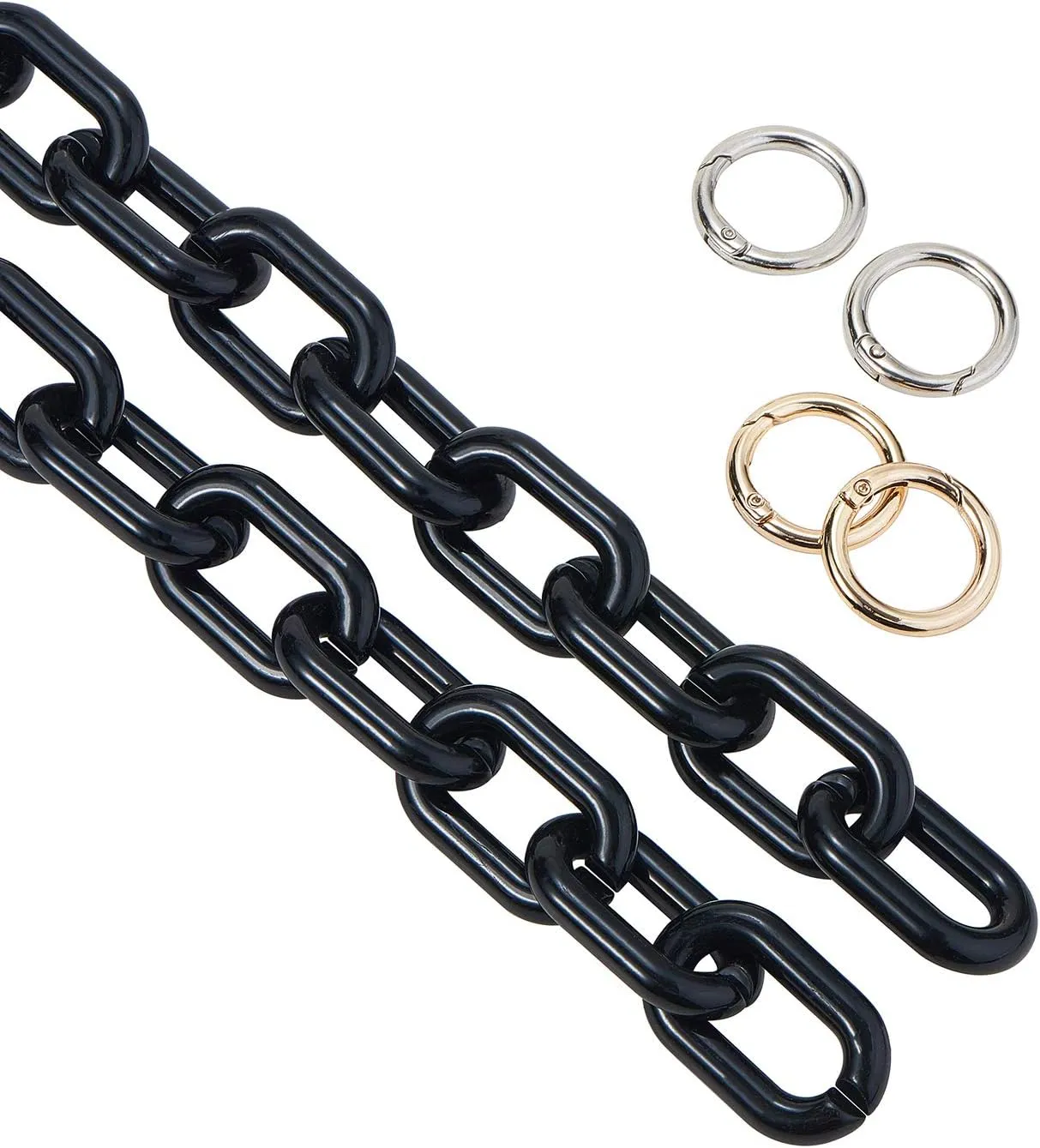 LiQunSweet Fashion Resin Plastic Black Short Thick Cross Chain Link Charms with Gate O Clasps for Shoulder Strap Replacement Handbag Decoration Bags Chain Accessories - 61cm