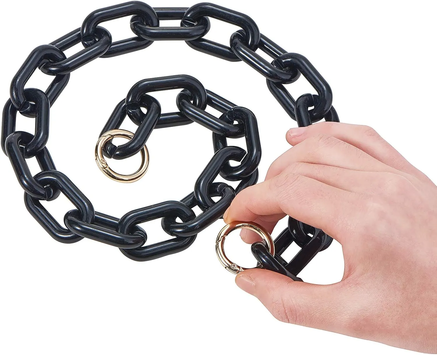 LiQunSweet Fashion Resin Plastic Black Short Thick Cross Chain Link Charms with Gate O Clasps for Shoulder Strap Replacement Handbag Decoration Bags Chain Accessories - 61cm