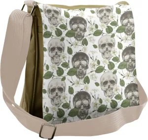 Lunarable Skull Messenger Bag, Ivy Flowers Pointillist Style, Unisex Cross-body