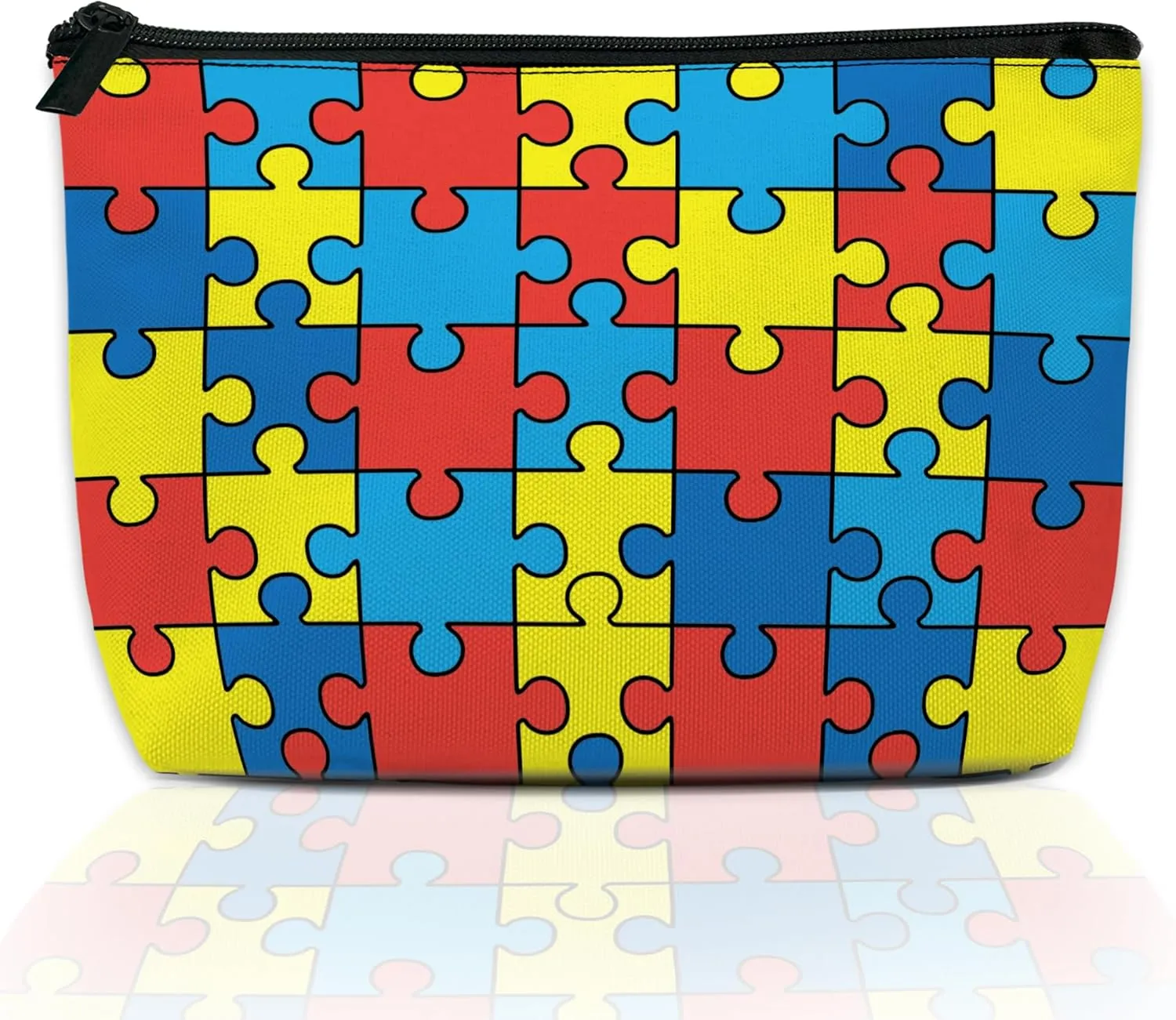 Makeup Bag for Purse, Waterproof Funny Autism Awareness Puzzles Cosmetic Bag for Women, Zipper Travel Toiletry Pouch Gift 9.55.9 Inch