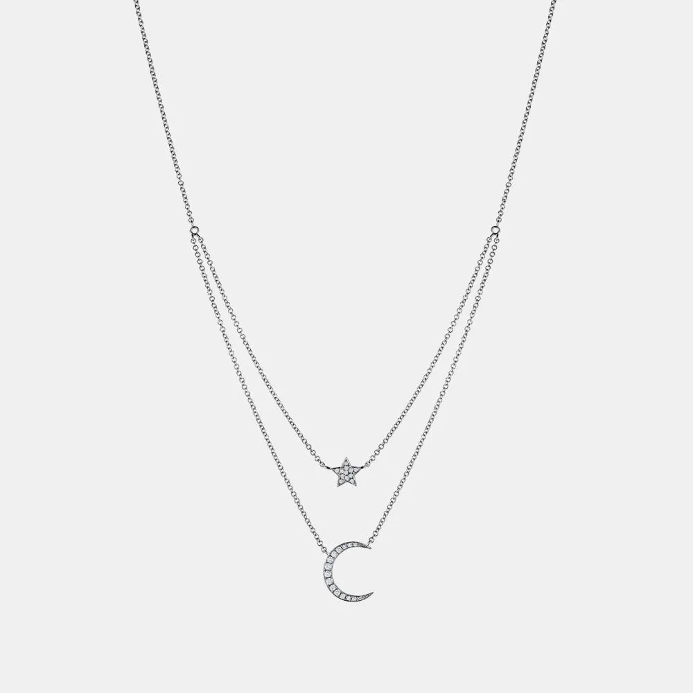 Mini Double Chain Star Moon Necklace