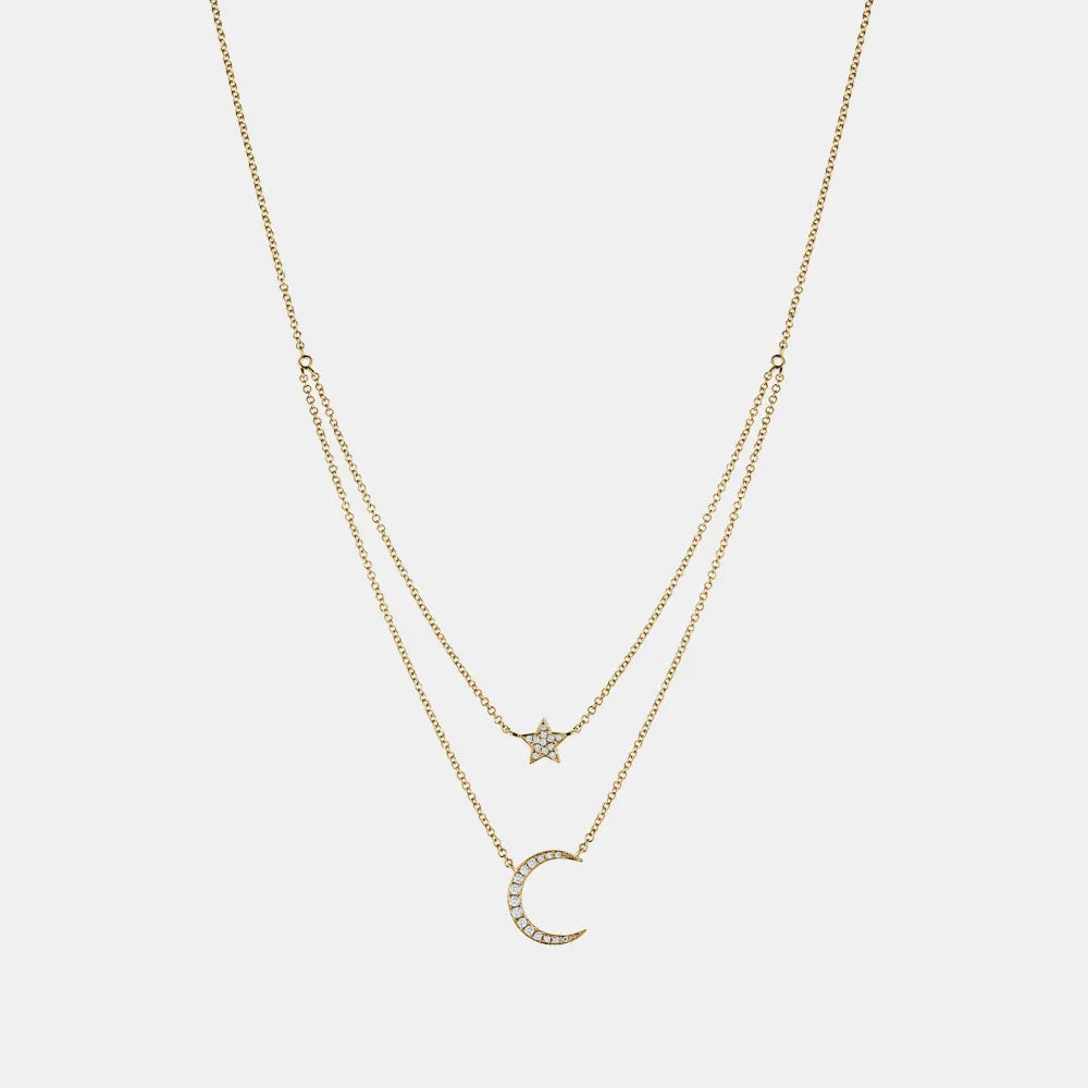 Mini Double Chain Star Moon Necklace